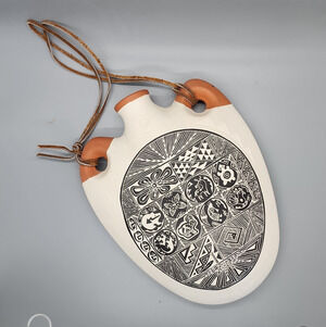 Native American Acoma Pueblo 9in Canteen Signed KAREN PACHECO Intricate Etched